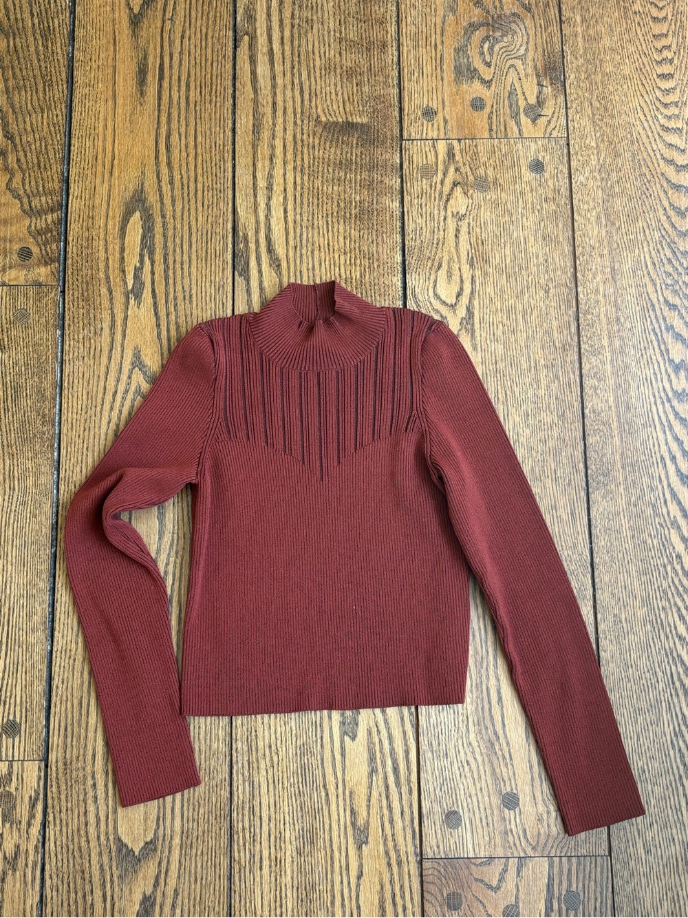 Anthropologie Ribbed Mock Neck Sweater - Brick Red